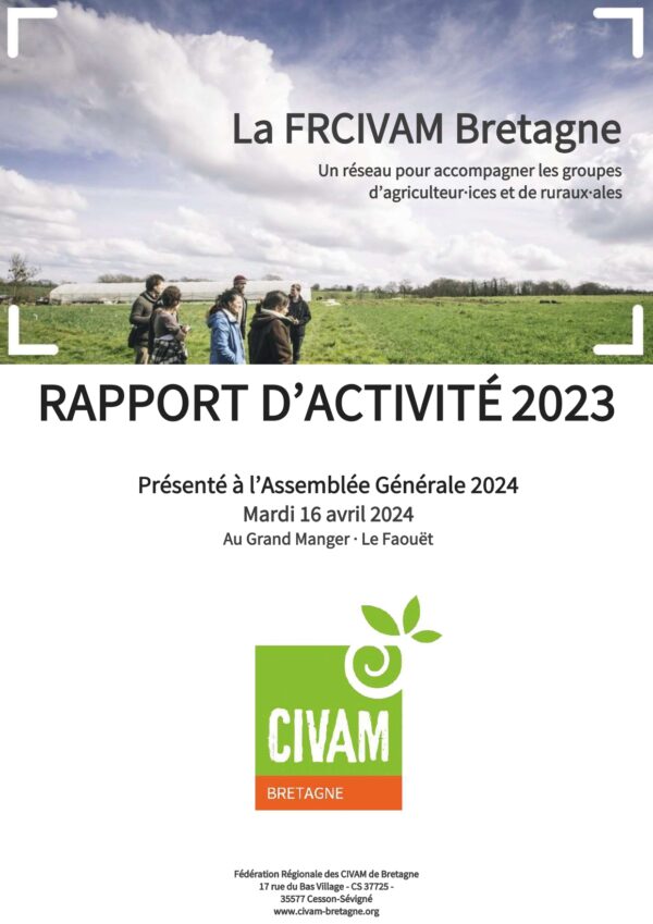 Première page du rapport d'activité 2023 de la frcivam bretagne